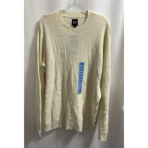 Gap Textured Waffle Stitch Crew Neck Sweater Mens Large Bone White